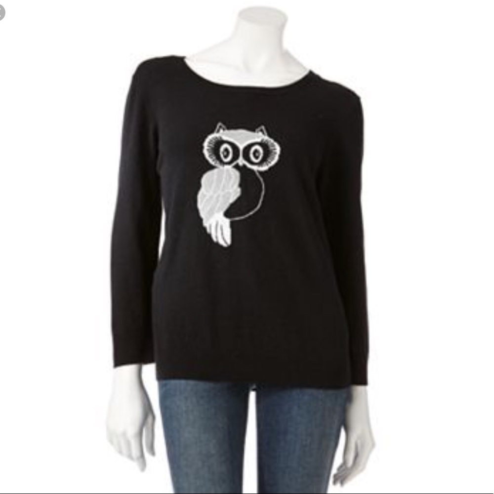 Apt 9 Black and Silver Owl Sweater, EUC